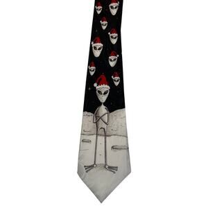 Vintage 1997 Alien Santa Hat Christmas Tie Black Novelty Necktie 90s Retro Y2K